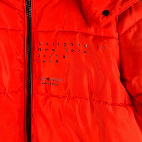 Calvin Klein Performance Puffer Jacket Inner Straps Orange Zip Hooded Women's XS - Picture 2 of 16
